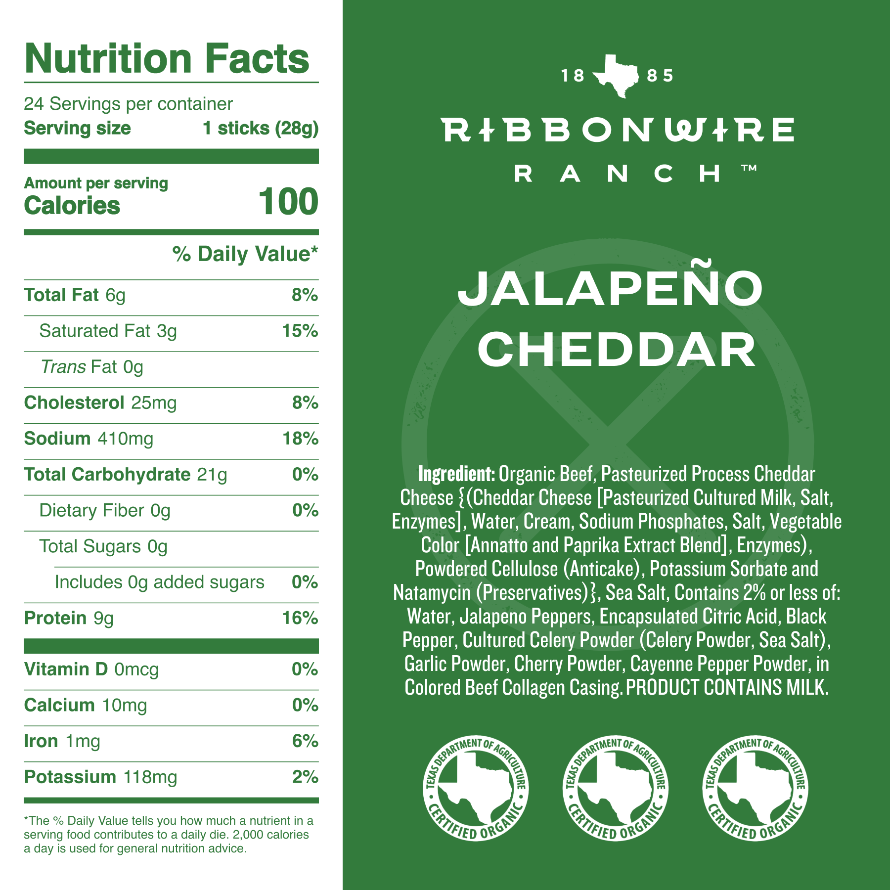 Jalapeño Cheddar Organic Beef Sticks