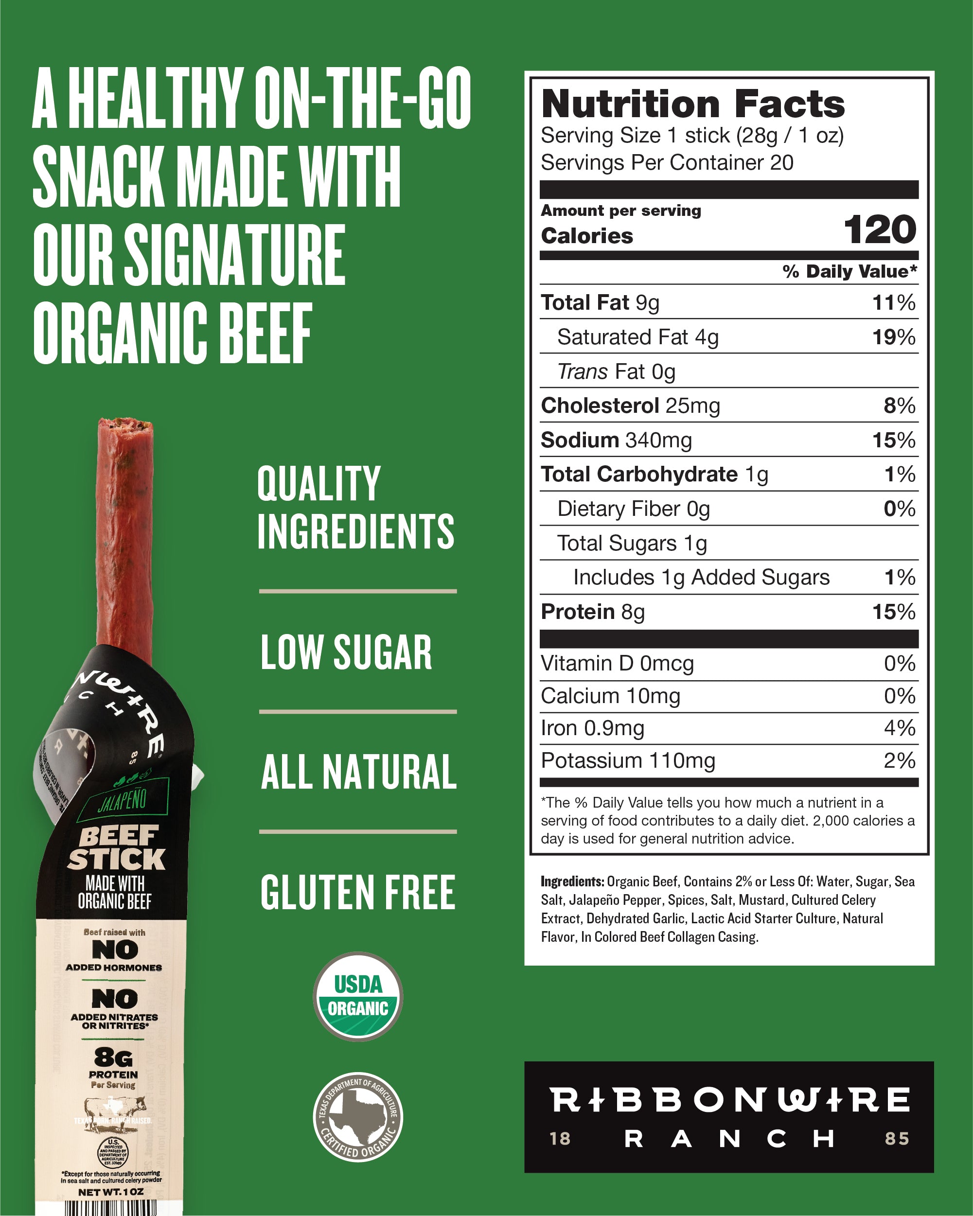 Jalapeño Organic Beef Sticks