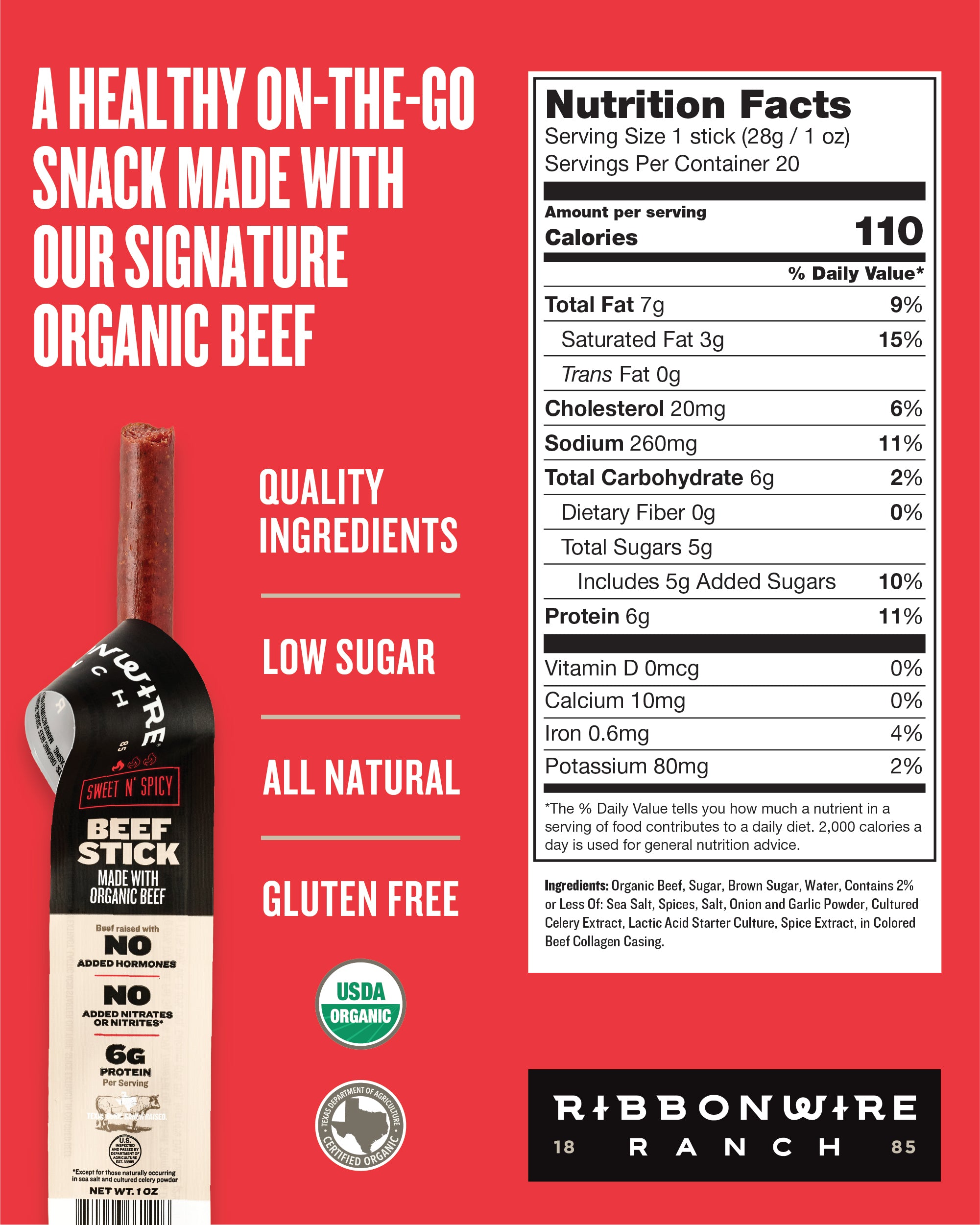 Sweet N Spicy Organic Beef Sticks